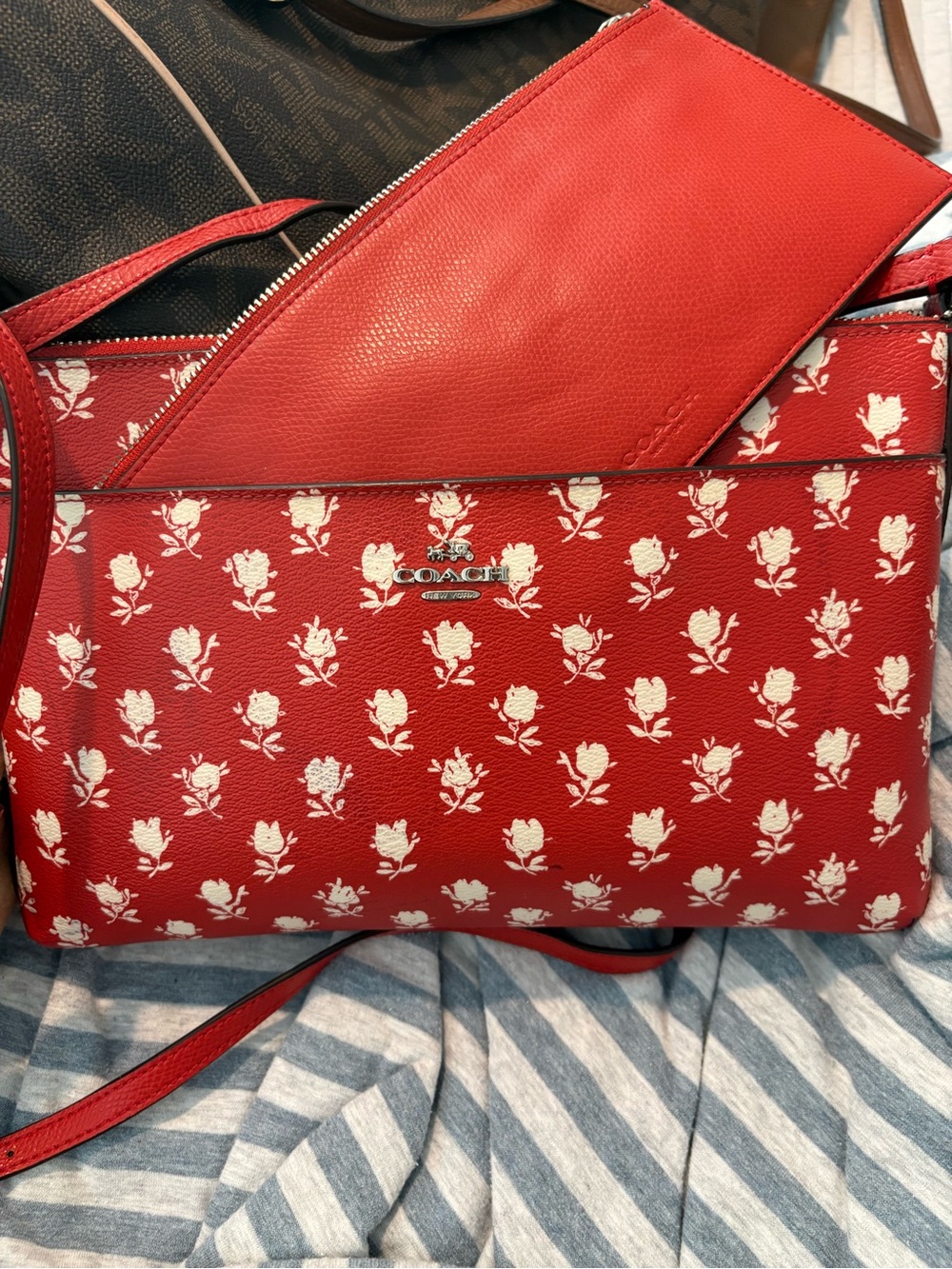 Coach Burnt Orange Floral Crossbody Bag with Removable Pouch